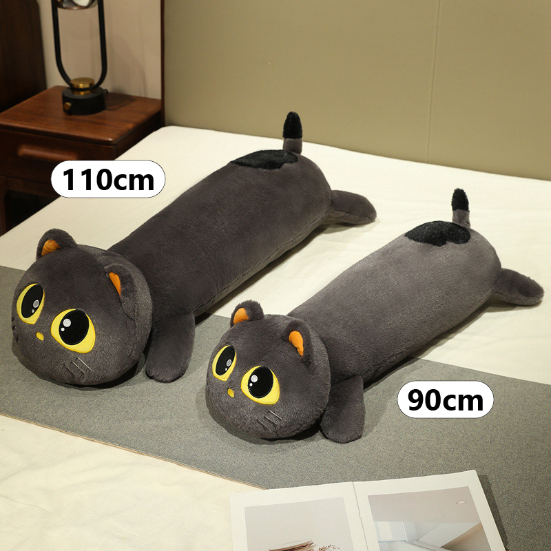 Cute lying cat long plush pillow size comparison 90cm 110cm