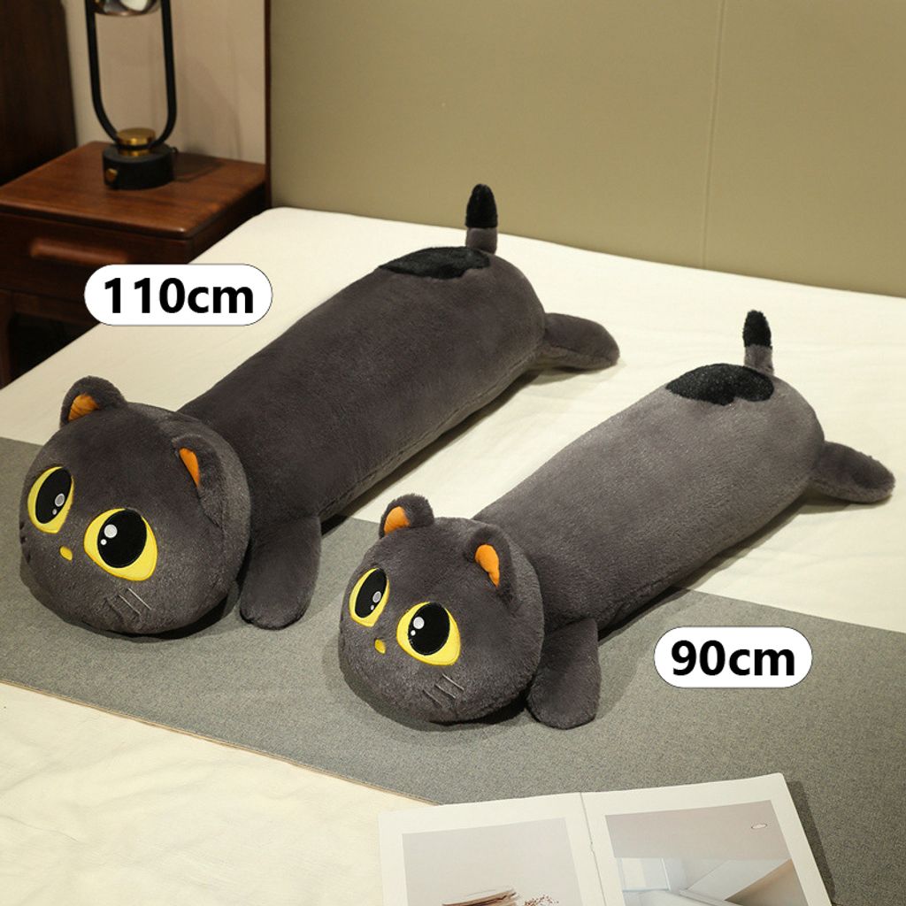 Cute lying cat long plush pillow size comparison 90cm 110cm