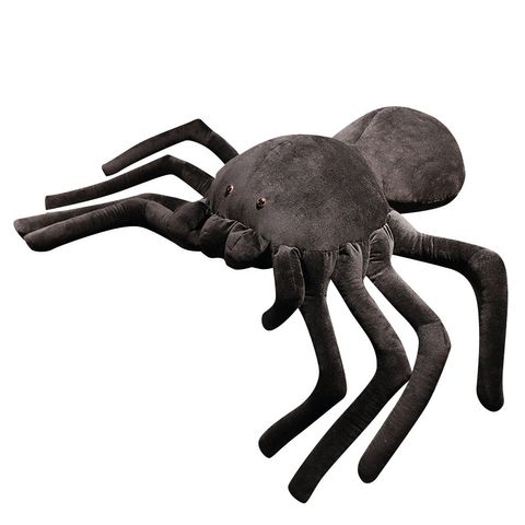 Giant spider plush pillow on white background