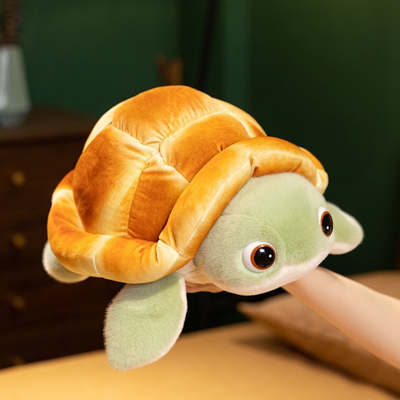Bread turtle plush toy featuring a soft bread shell, plush green flippers, and a cute turtle face
