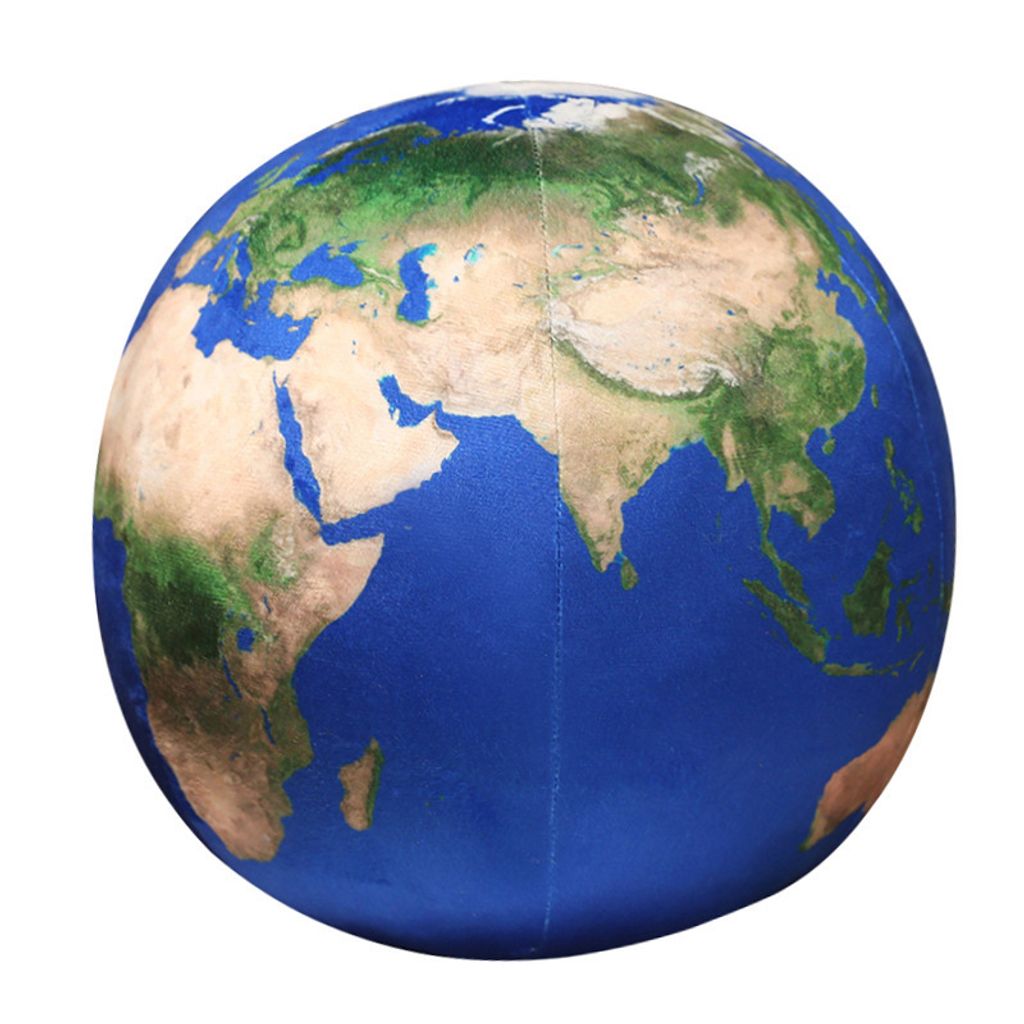 Earth planet plush pillow on white background