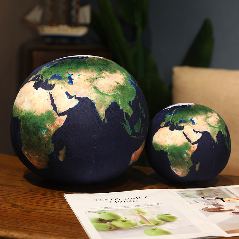 Earth planet plush pillow size comparison large and small