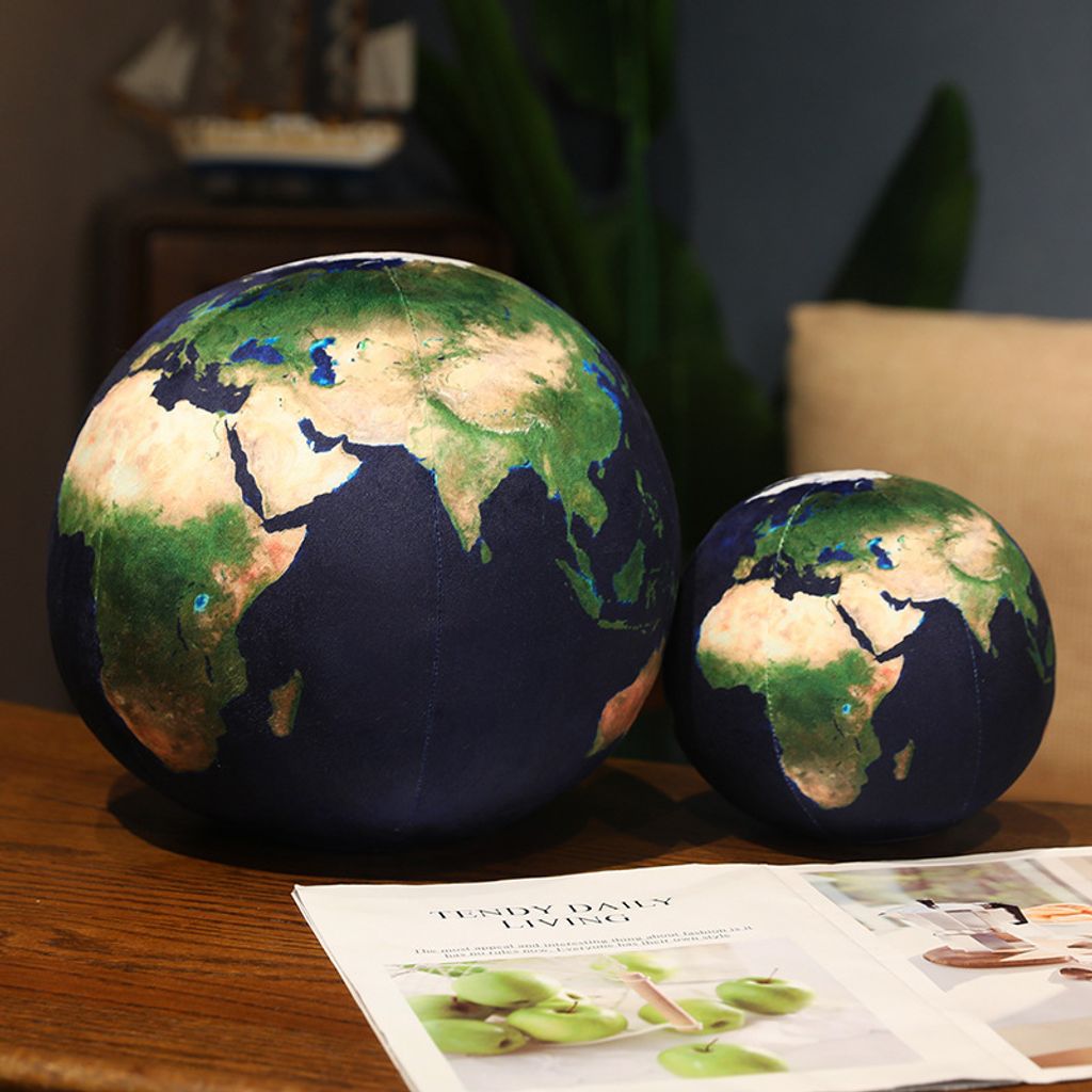 Earth planet plush pillow size comparison large and small