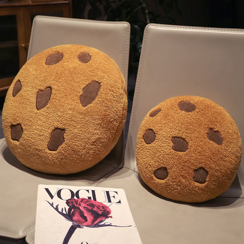 Cookie plush pillow in two sizes as chair back cushion
