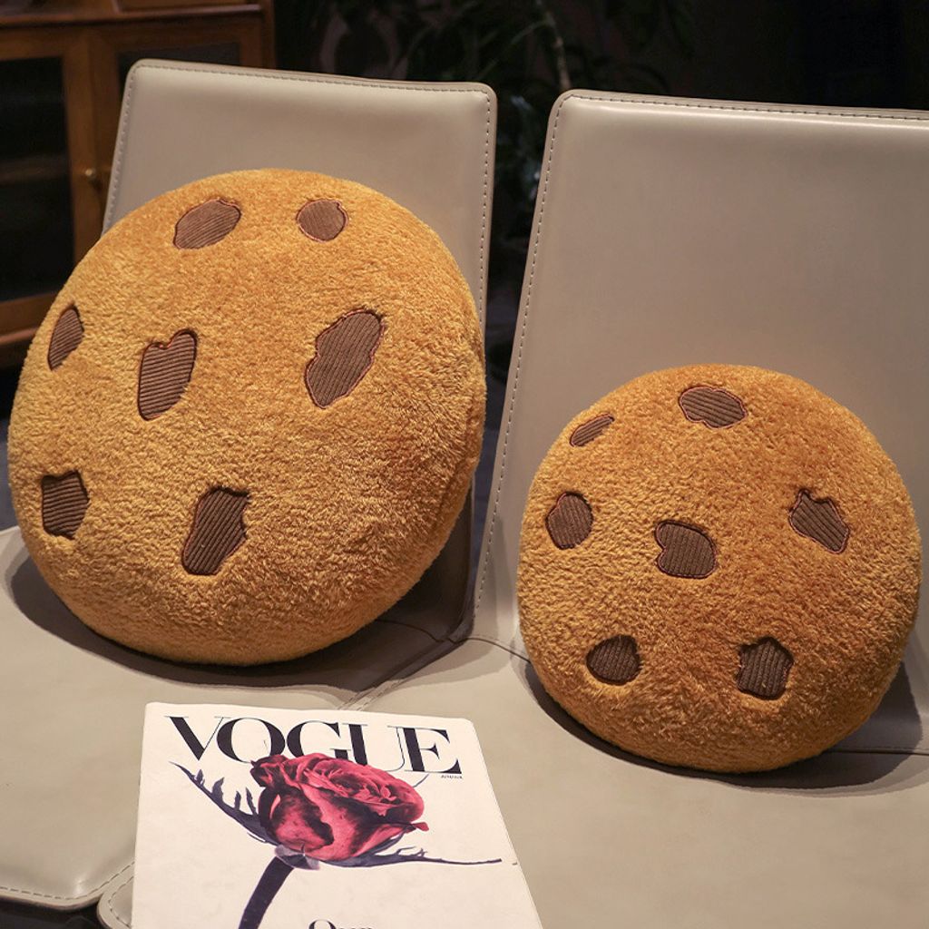 Cookie plush pillow in two sizes as chair back cushion