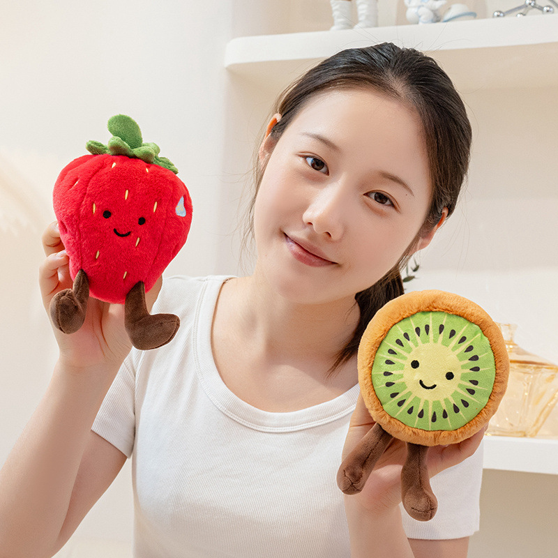 Strawberry and kiwi eco fruit plush toys with soft plush fabric