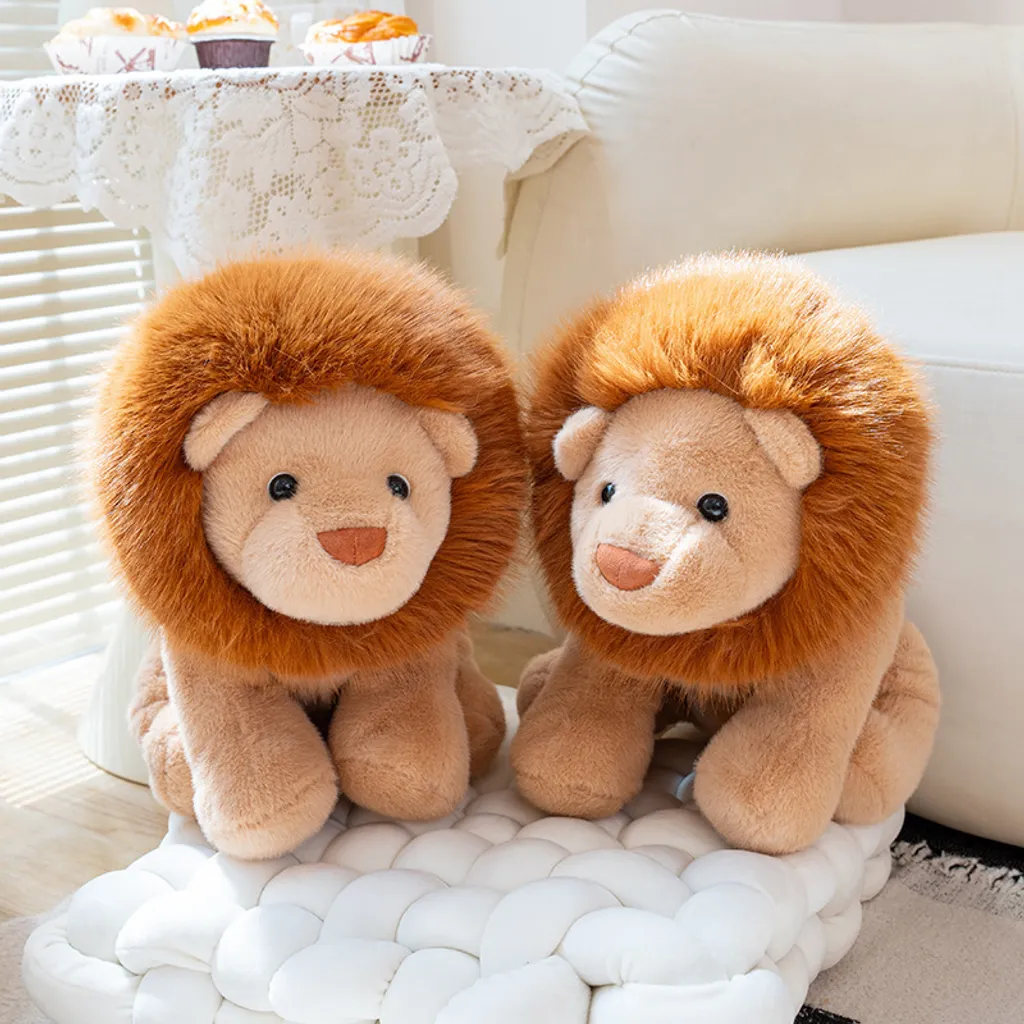 Two lion plush toys displayed side by side on a cushion, perfect for cozy room decoration and gift ideas