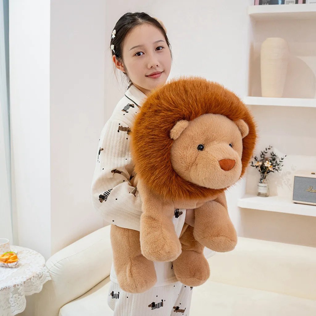 Large lion plush toy with fluffy mane, perfect for hugging and home decoration