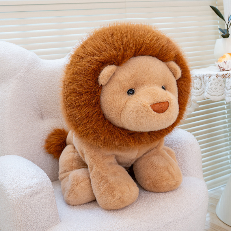 Lion plush toy sitting on a cozy chair, creating a warm and comforting home atmosphere