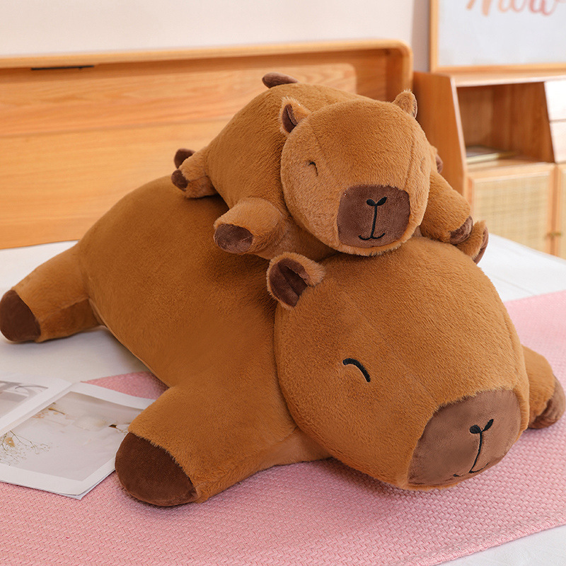 Capybara plush cushion used as a soft pillow for lounging and bedroom relaxation