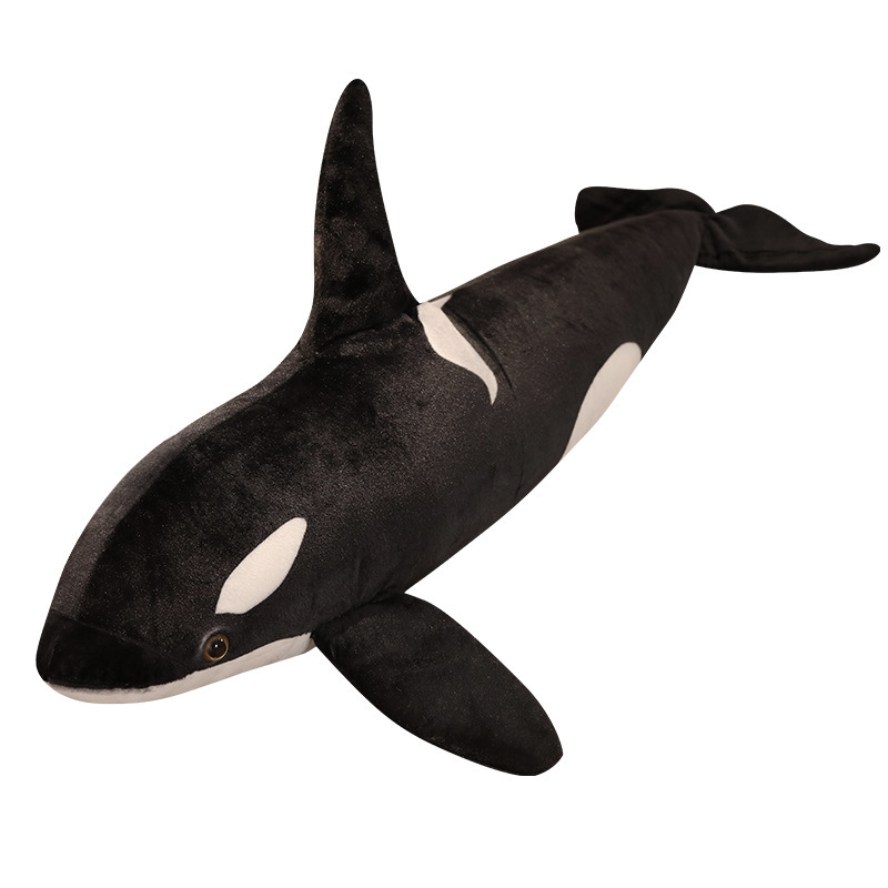 Orca killer whale long plush pillow on white background