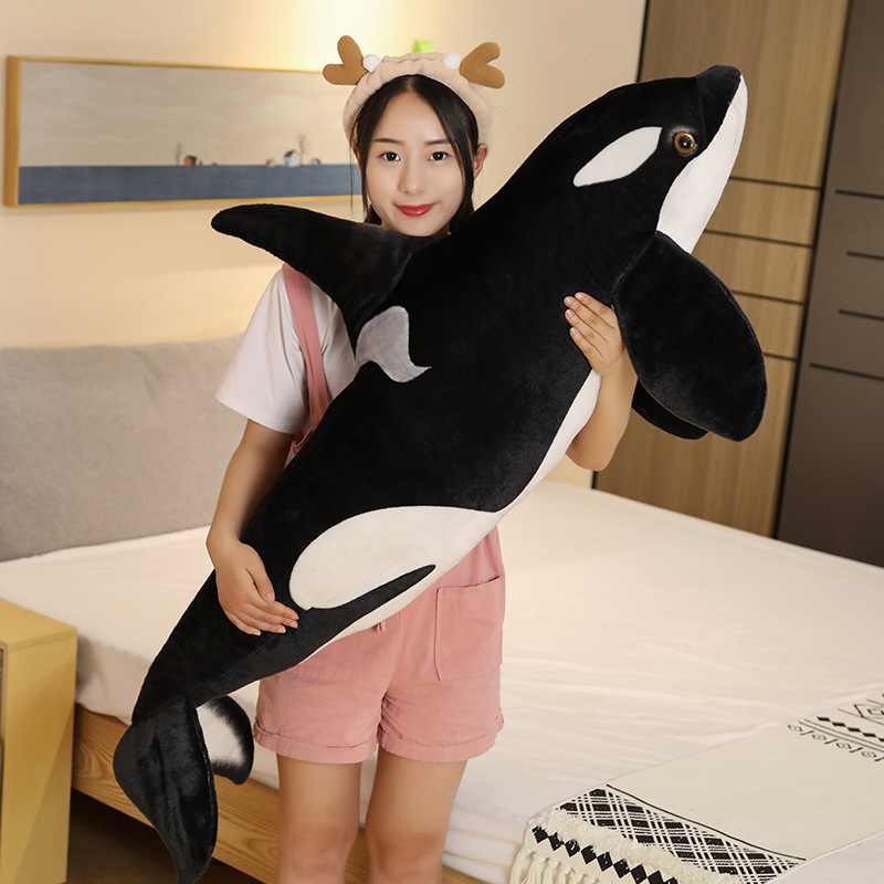 Orca killer whale long plush pillow for full body hugging In bedroom