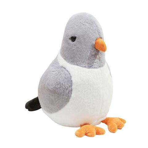 Gray cute pigeon plush toy on white background