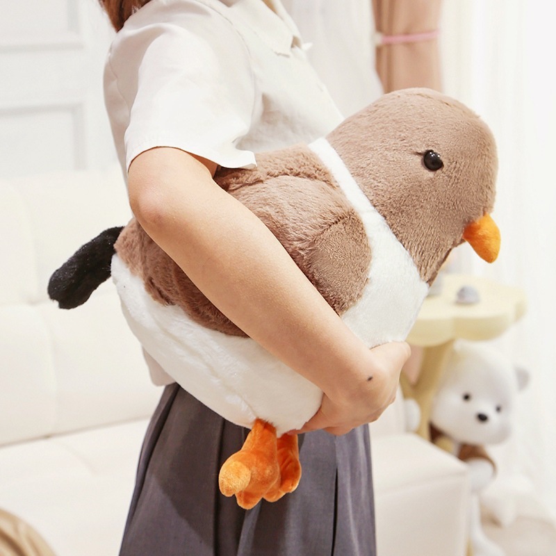 Brown pigeon plush toy with soft fabric for cuddling and home decor