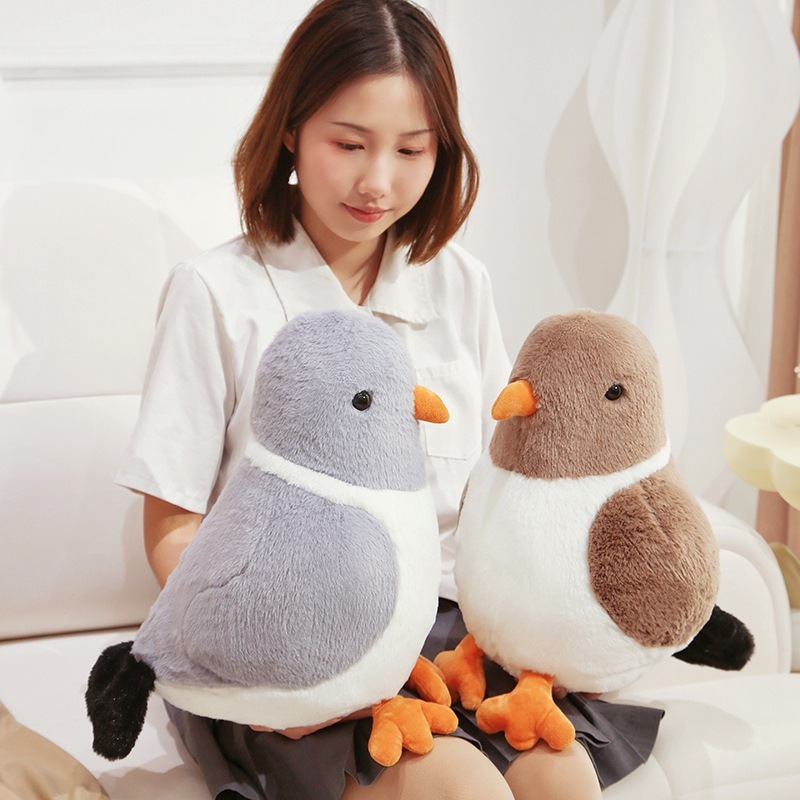 Gray and brown cute pigeon plush toys for cozy sofa decor and relaxation