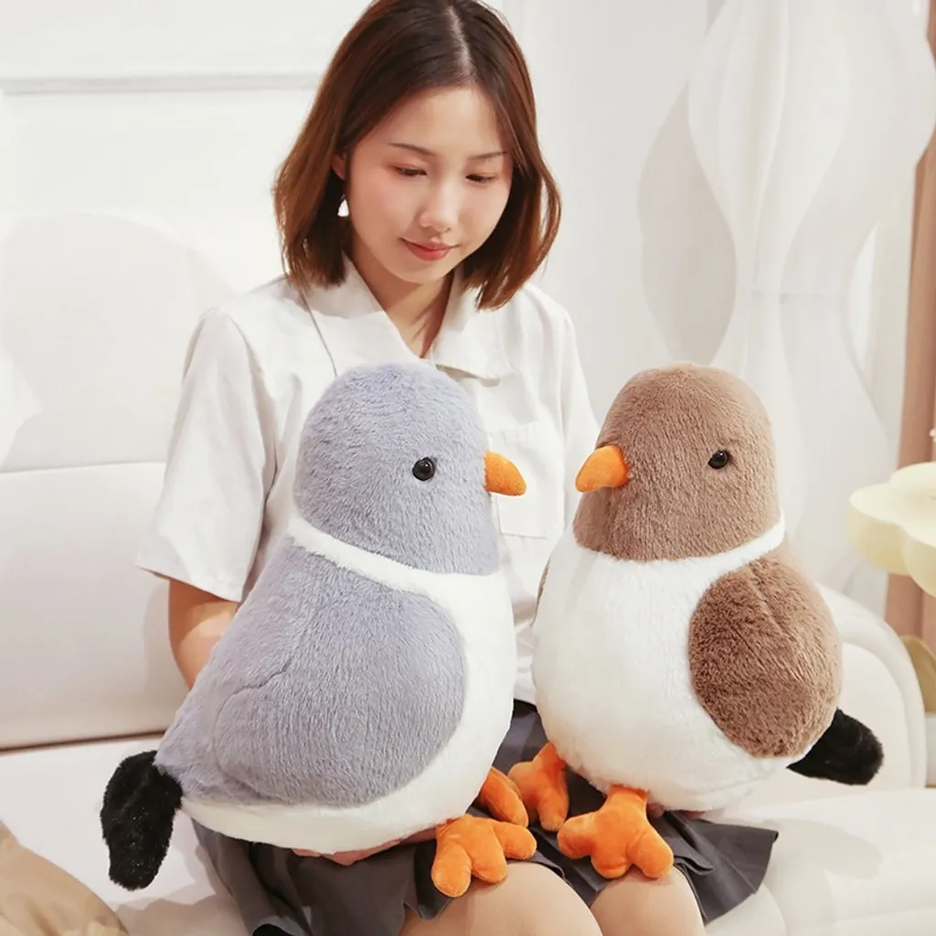 Gray and brown cute pigeon plush toys for cozy sofa decor and relaxation