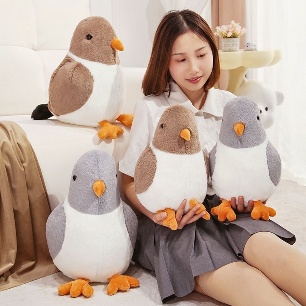 Cute pigeon plush toys in gray and brown for cozy home decor