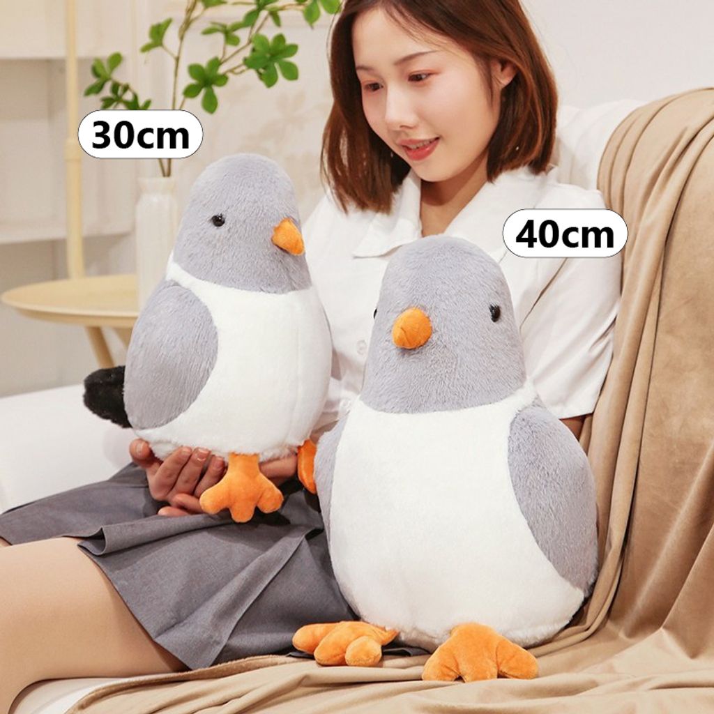 Cute pigeon plush toys in 30cm and 40cm sizes shown for size comparison