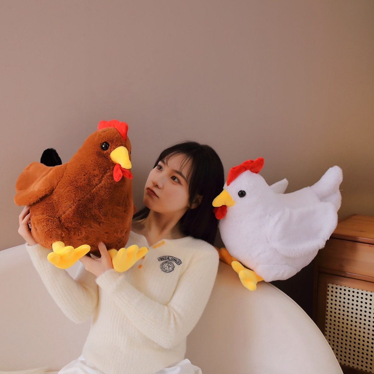 Soft rooster and chicken plush toys for hugging, decorating sofas, and cozy home use