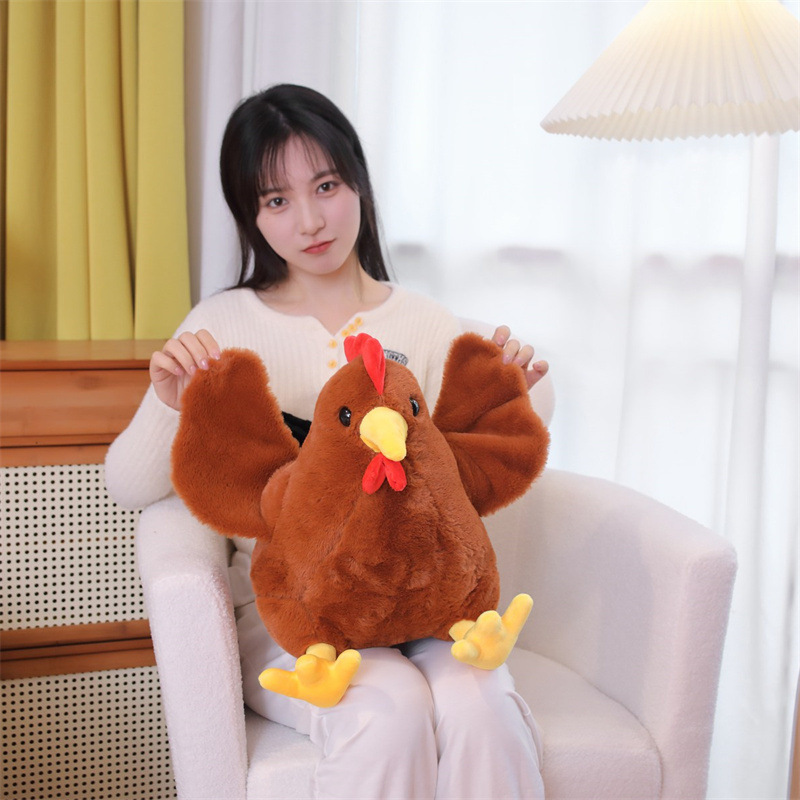 Chubby rooster plush toy with wide wings, soft and fluffy stuffed chicken for relaxing, hugging, and room decoration