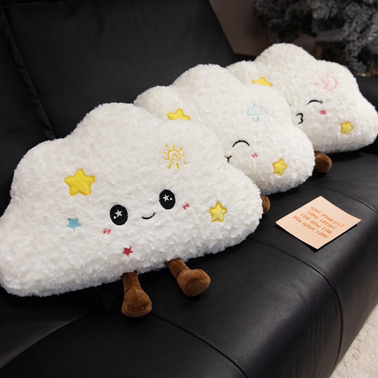 Row of cloud plush pillows for relaxing and decorative home use