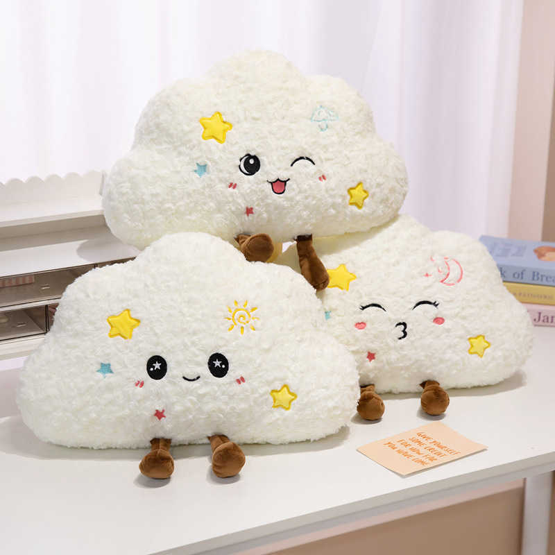 Cloud plush pillows with cute star and weather designs for cozy room decor
