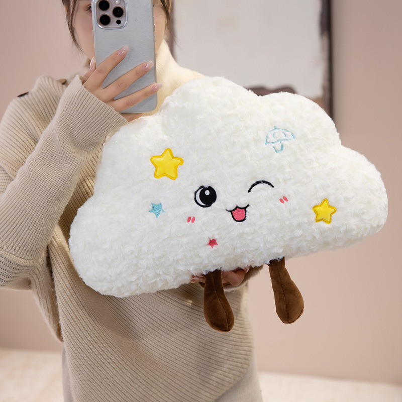 Cloud plush pillow with happy sun design for cozy home decor