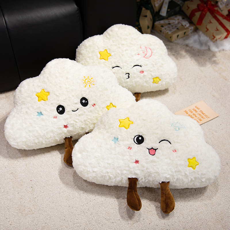 Cloud plush pillows with sun moon and rain designs for soft room decoration