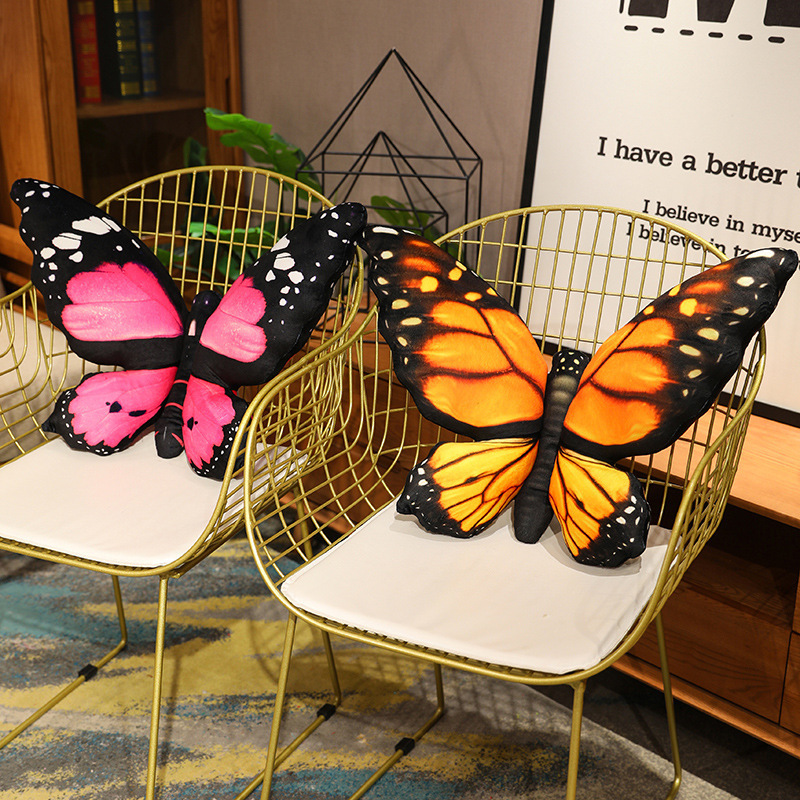 Butterfly plush pillows used as decorative cushions for living room seating and stylish home decor