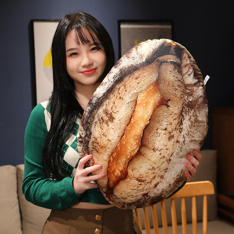 Realistic abalone plush pillow back view with natural shell pattern, ocean inspired plush pillow for cozy home styling