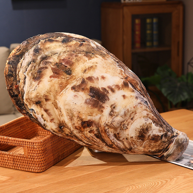 Oyster realistic seashell plush pillow, ocean-inspired soft cushion