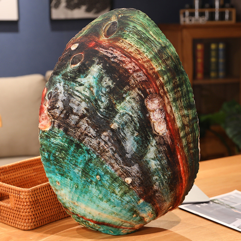 Abalone realistic seashell plush pillow, soft decorative cushion