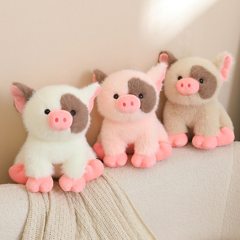 Cute mini pig plush toys arranged on a sofa featuring soft plush texture pastel colors and cozy home decor style for relaxing and decorative use