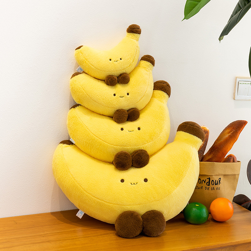 Banana plush toy with legs stacked in different sizes, soft cute banana plush collection for display and cuddling