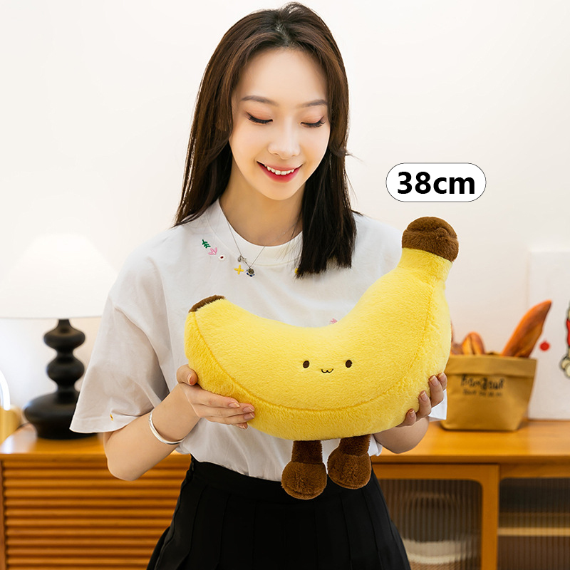 Banana plush toy with legs in 38 cm size, soft and cuddly plush suitable for relaxing, bedtime comfort, and playful room decoration