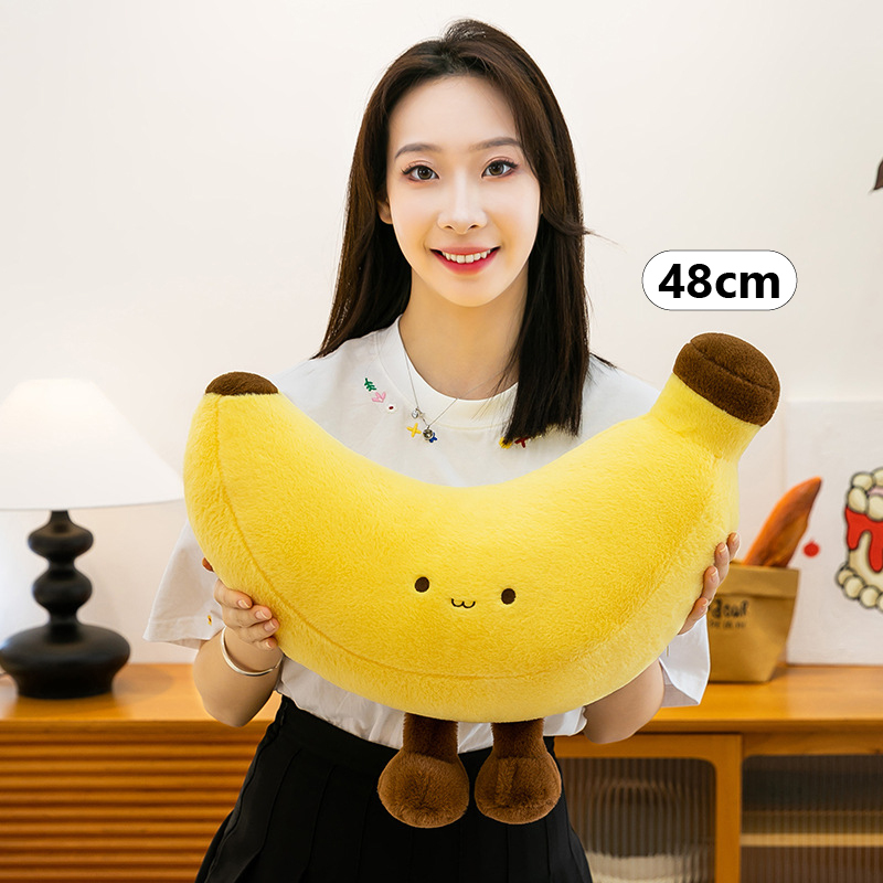 Banana plush toy with legs in 48 cm size, large soft plush perfect for hugging, lounging on beds or sofas, and cozy home decor