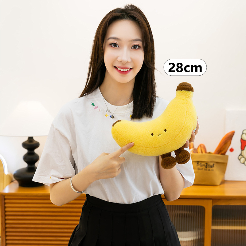 Banana plush toy with legs in 28 cm size, lightweight soft plush ideal for hugging, gifting, or adding a cheerful touch to home spaces
