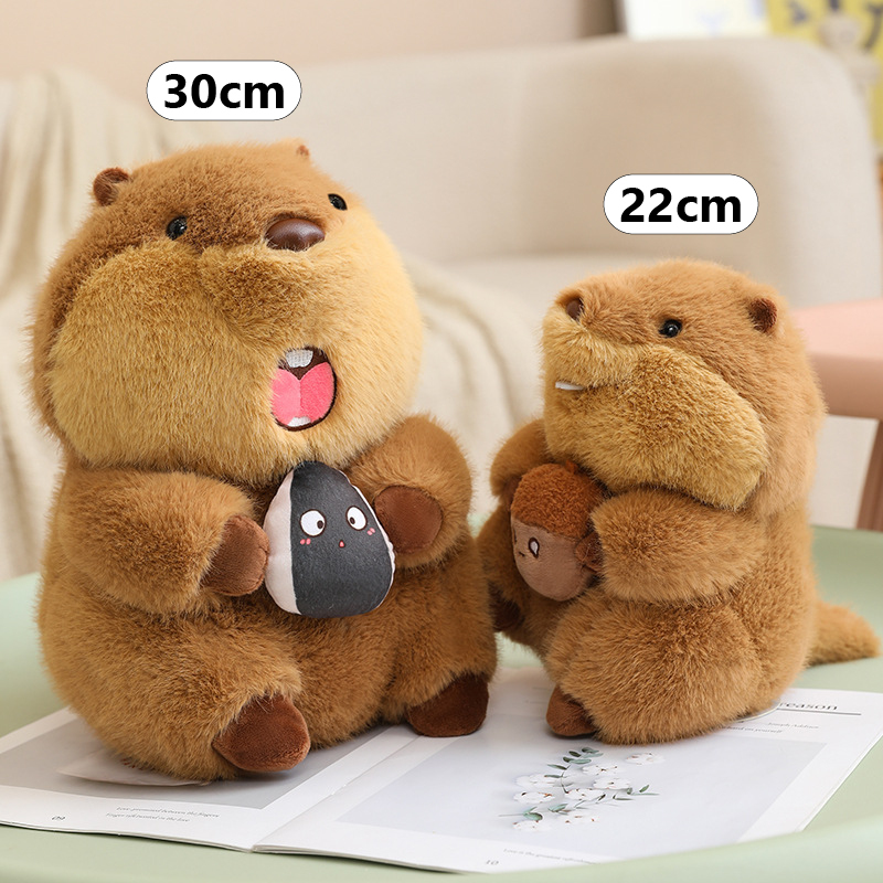 Marmot plush toy size comparison showing 22cm and 30cm versions, cute chubby design with soft plush texture, ideal for cuddling and home decor