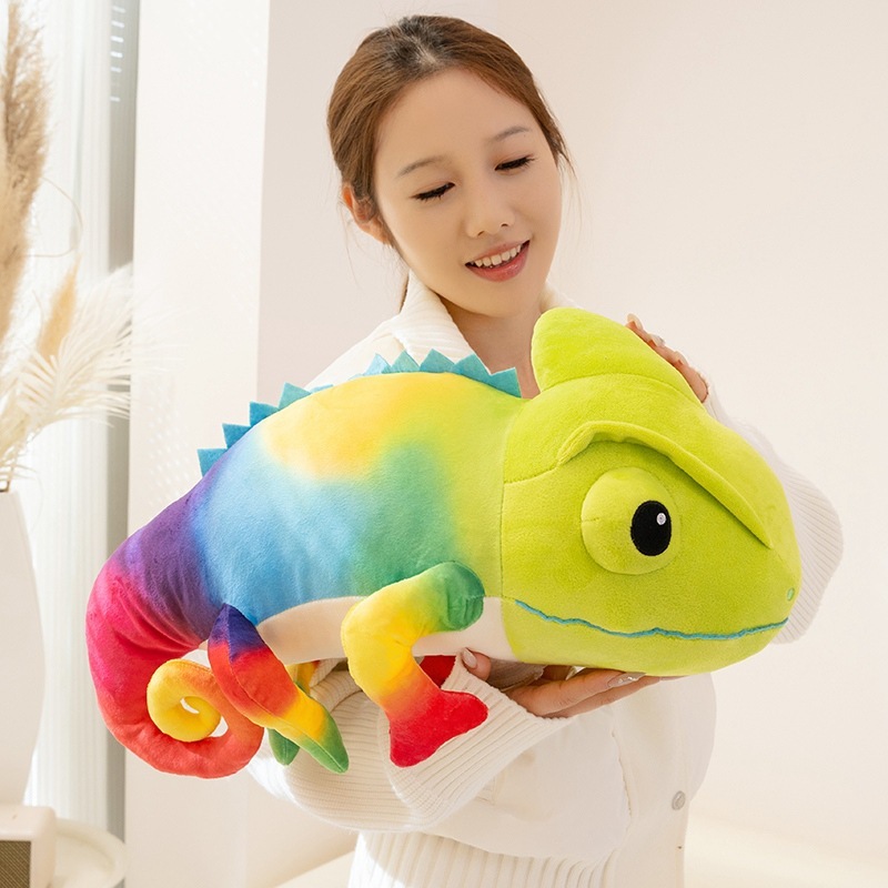 Colorful chameleon plush toy with rainbow gradient design, soft plush fabric, and playful look for hugging and sofa decoration