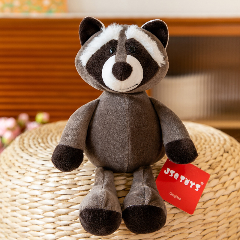 Raccoon jungle animal plush toy with round face and soft plush texture