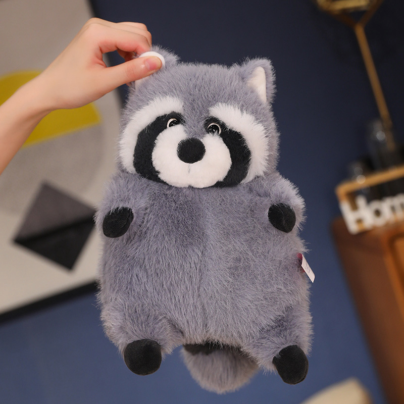 Soft chubby raccoon plush toy with fluffy plush fabric and rounded shape, highlighting squeezable softness and comfortable hand-feel, ideal for hugging, relaxing, and cozy indoor decor use