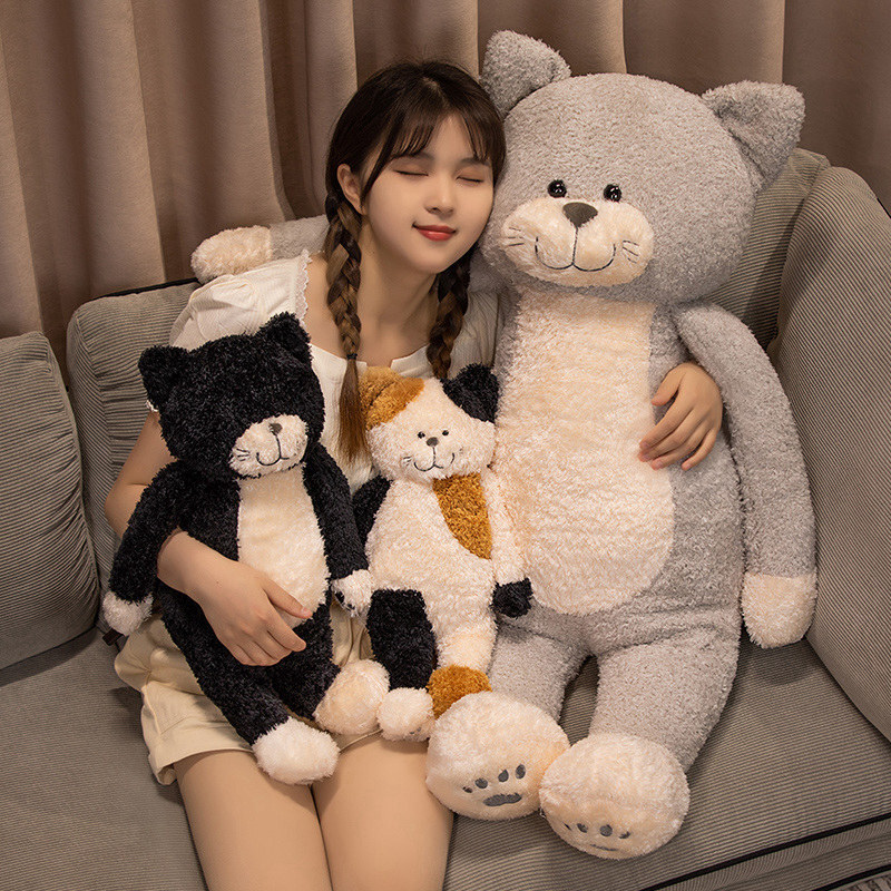 Jimmy cat plush toys in gray black and calico colors, soft stuffed cats designed for hugging and comfort, cozy plush companions for relaxing at home or bedtime