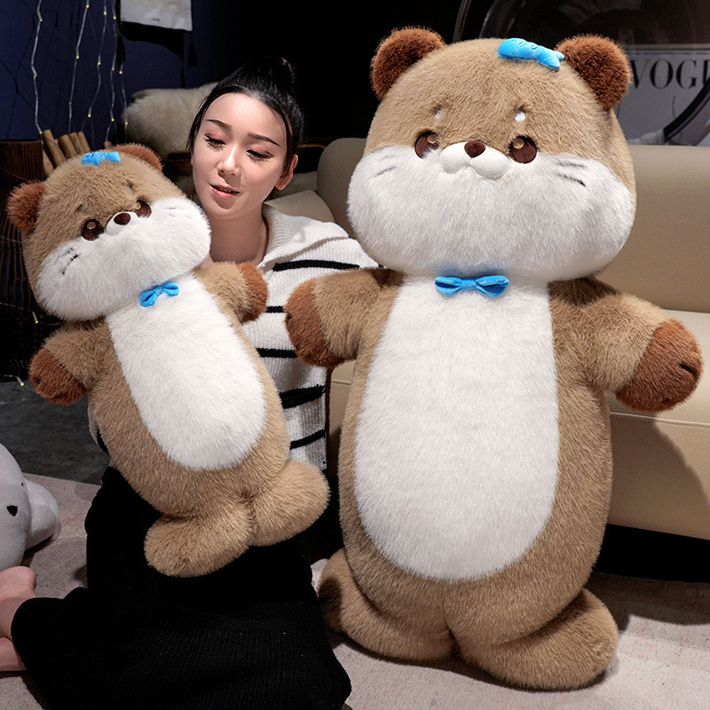 Sea otter plush toy in a cozy living room setting, showing its fluffy plush texture and huggable shape, suitable for cuddling, resting, or use as a comforting plush pillow