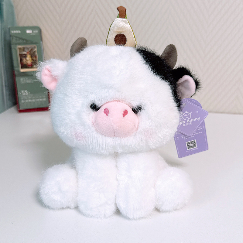 Summer fruit party animal plush toy cow with avocado topper