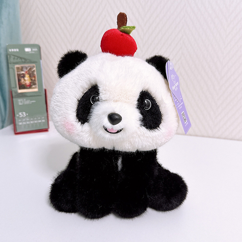 Summer fruit party animal plush toy panda with apple topper