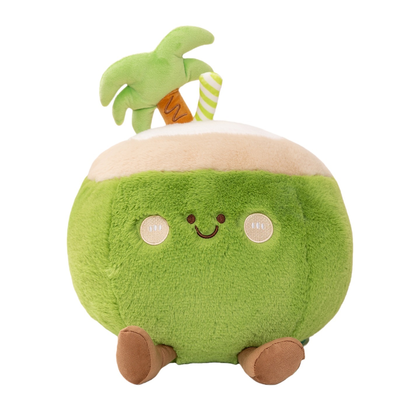 Coconut fruit plush pillow with soft plush fabric and embroidered face