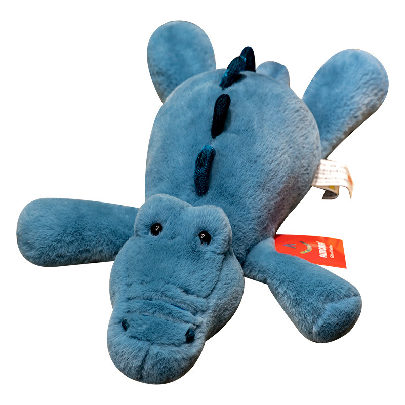 Aurora lazy lying crocodile plush toy in soft blue fabric with extended body and plush PP cotton filling