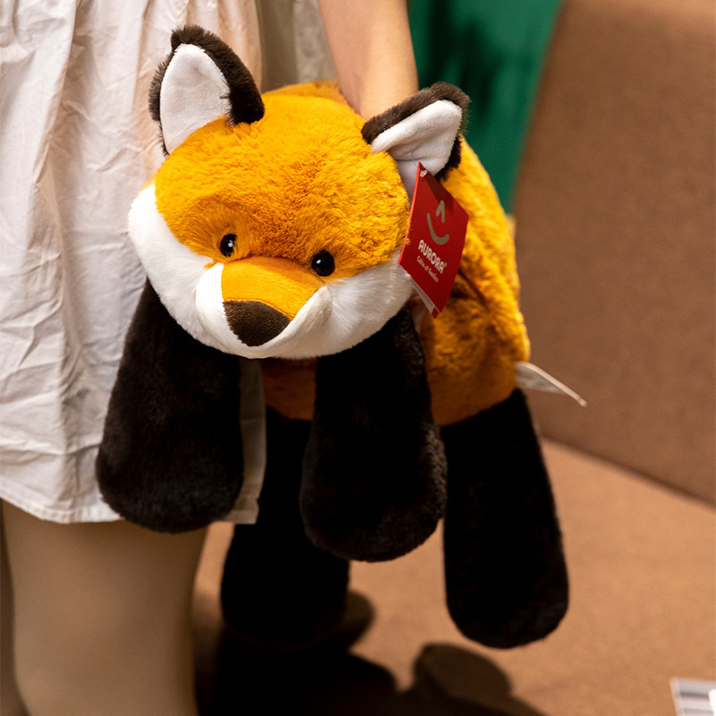 Aurora lazy lying fox plush toy in warm orange and brown tones with soft plush texture, ideal for cuddling and cozy home decor