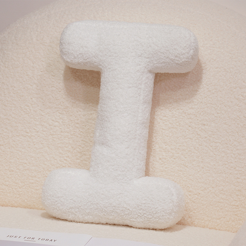Letter I alphabet plush pillow, white teddy plush cushion for sofa and bed decor