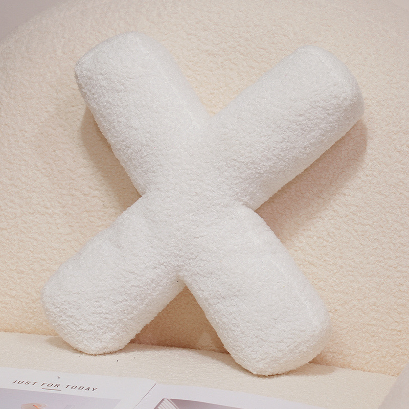 Letter X alphabet plush pillow, white teddy plush cushion for sofa and bed decor